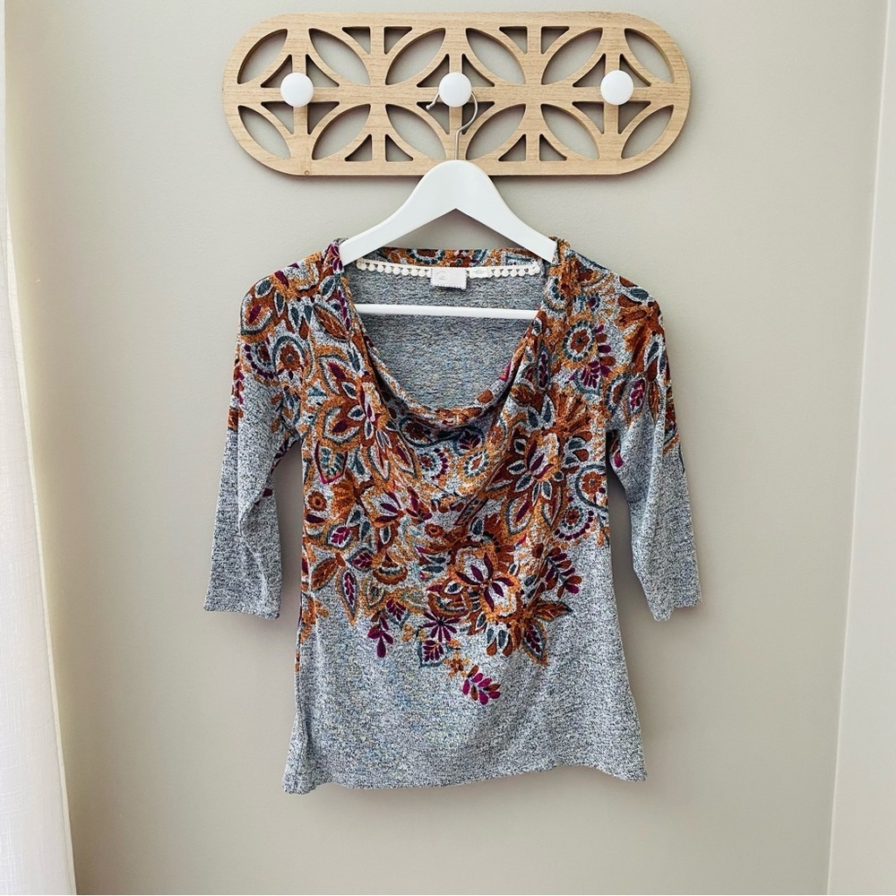 Postmark by Anthro. Floral Print Top Gray Sz XS